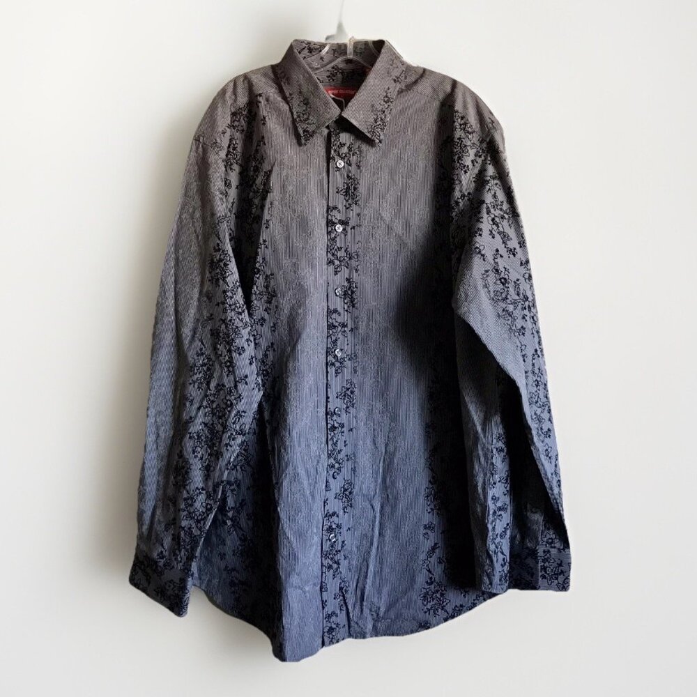 Report‎ Collection Men Stripped Floral Long Sleeve Button-Up Shirt Size XLT